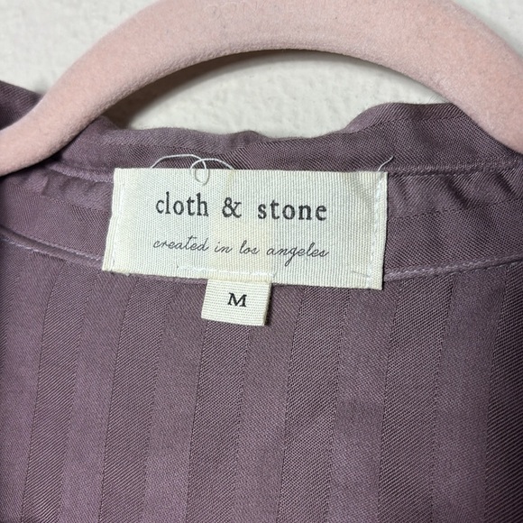 Cloth & Stone Anthropologie Mauve Grace Sateen Stripe Button Down Top Sz Medium - Picture 5 of 11